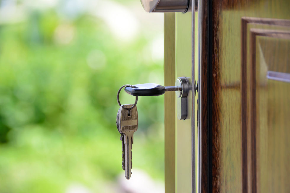 Key dangling from a door