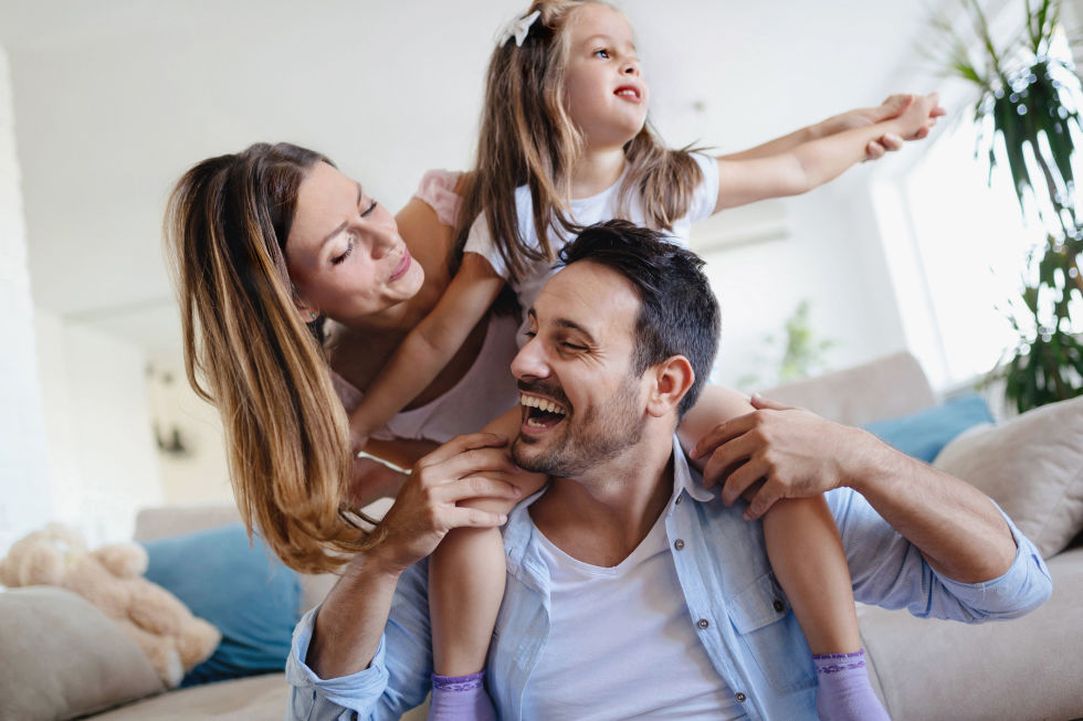 Happy family in living room